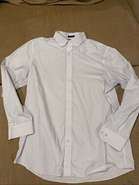 Banana Republic White Dress Shirt with Tiny Navy Dots